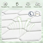Breathable white mattress cover with hexagonal pattern, fiberglass-free, soft, comfortable, pressure relief, and OEKO-TEX certified.