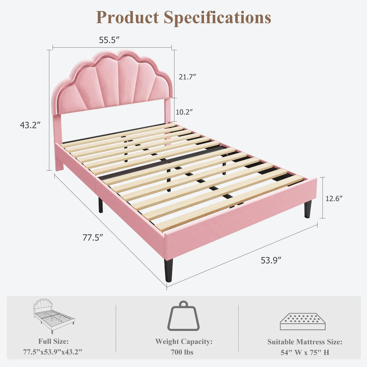 (Twin/Full\Queen) Upholstered LED Bed Frame, Velvet Shell Headboard, Adjustable Height, Underbed Storage, No Box Spring Needed, Easy Assembly