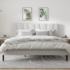 Modern Velvet Upholstered Platform Bed Frame with Vertical Channel Headboard LuxeHome Furniture