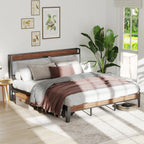 King Size Metal Bed Frame (Heavy-Duty) with Headboard Charging Station — Easy Assembly, (1,100 lbs Capacity)