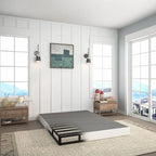 Queen Size 7-Inch Heavy Duty Metal Box Spring with a fabric-covered design, set in a bright, modern bedroom.