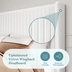 Luxury velvet bed frame USA vertical channel tufted wingback headboard with wooden slats sturdy platform bed full queen king- LuxeHome Furniture