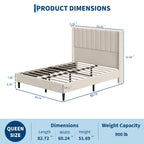Full/Queen/King Velvet Platform Bed Frame — 52" Beige Wingback Tufted Headboard, Wood Slats & Storage