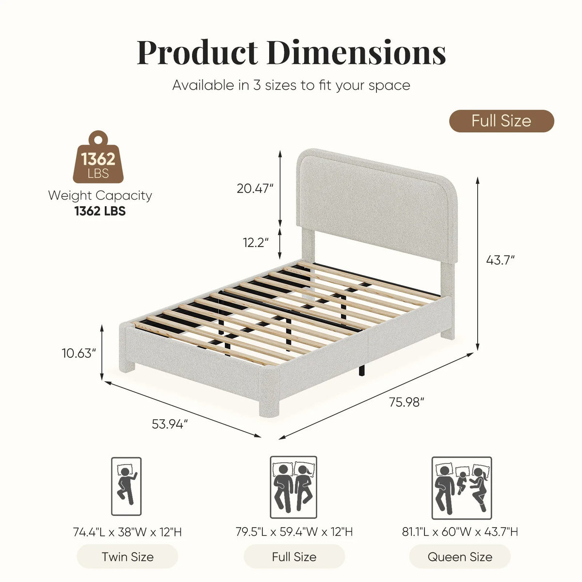 JHK Teddy Velvet Upholstered Bed Frame with Adjustable Headboard – Full & Queen Size LuxeHome Furniture