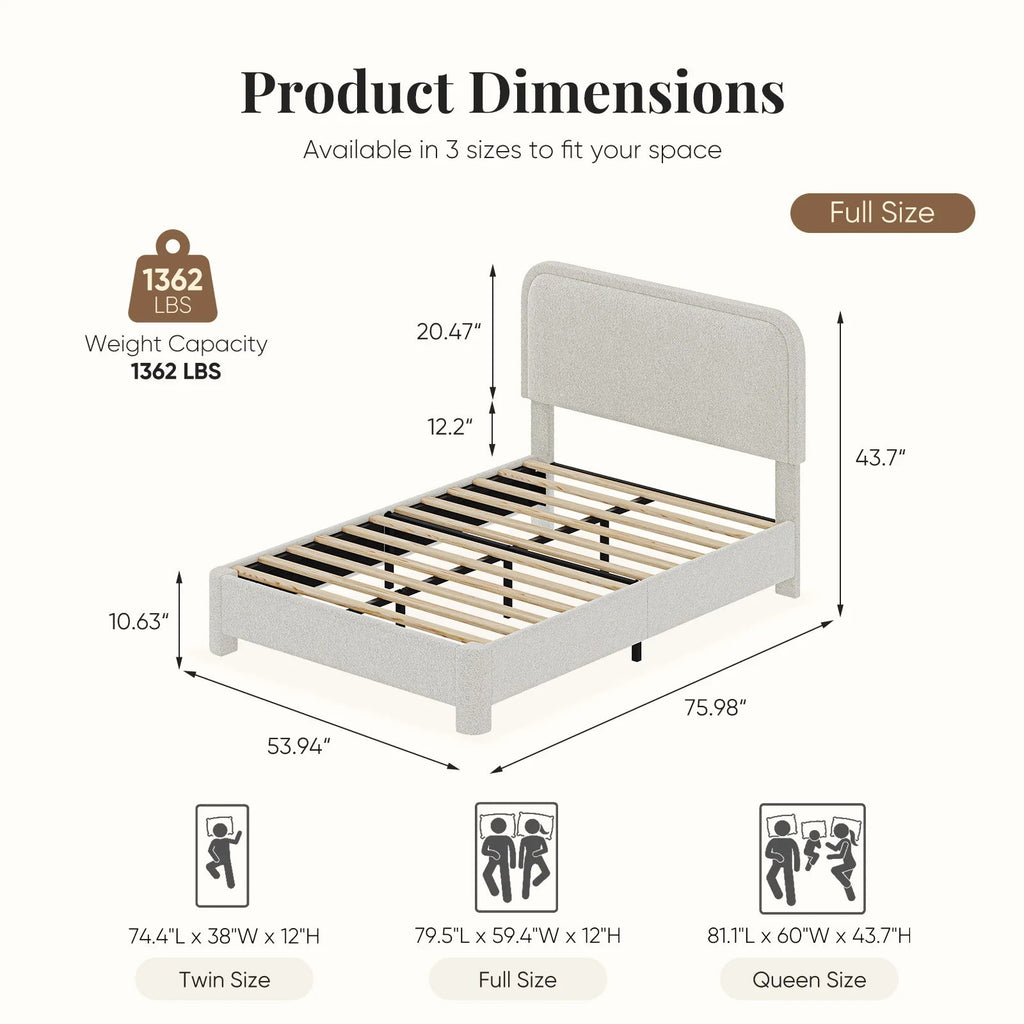 JHK Teddy Velvet Upholstered Bed Frame with Adjustable Headboard – Full & Queen Size LuxeHome Furniture
