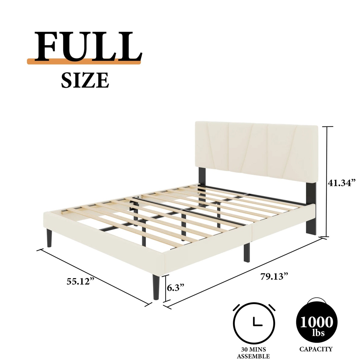 Modern Velvet Upholstered Platform Bed Frame with Vertical Channel Headboard LuxeHome Furniture