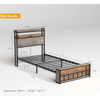 Orraves Twin Bed Frame with LED Lights & Charging Station – Modern Upholstered Platform Bed LuxeHome Furniture