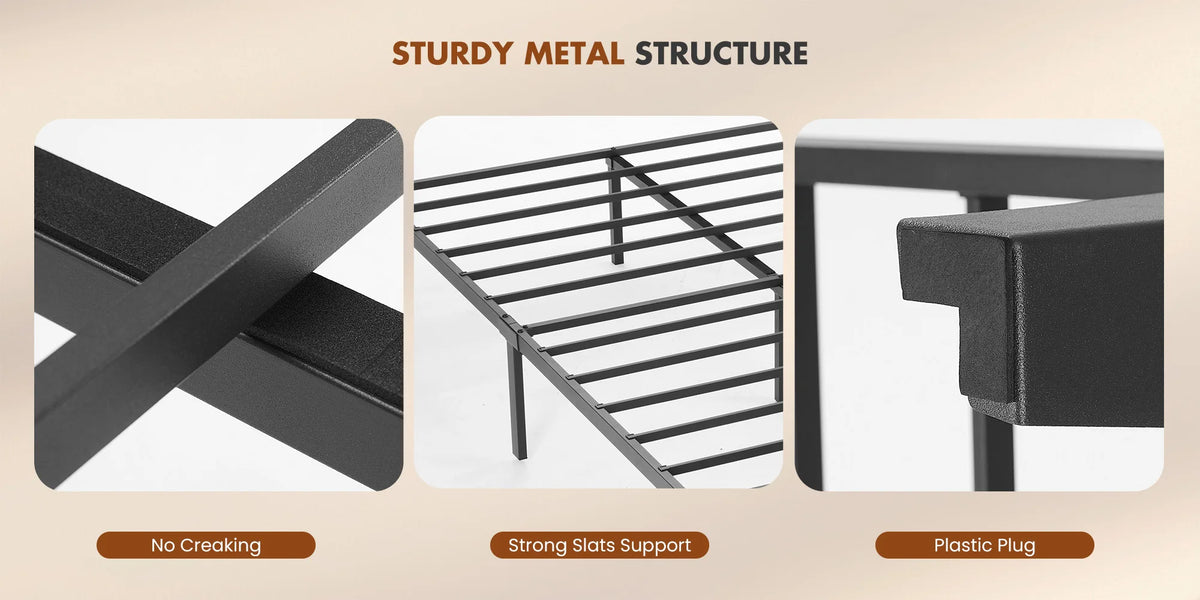 King Size Metal Bed Frame (Heavy-Duty) with Headboard Charging Station — Easy Assembly, (1,100 lbs Capacity)