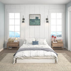 Full size 7-inch heavy duty metal box spring in a modern bedroom setting with a bed, nightstands, and natural light.