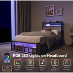 Orraves Twin Bed Frame with LED Lights & Charging Station – Modern Upholstered Platform Bed LuxeHome Furniture