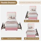 Twin Upholstered LED Bed Frame with 2 Storage Drawers, Adjustable Velvet Headboard — Platform Bed for Kids, No Box Spring Needed