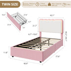 Twin Upholstered LED Bed Frame with 2 Storage Drawers, Adjustable Velvet Headboard — Platform Bed for Kids, No Box Spring Needed