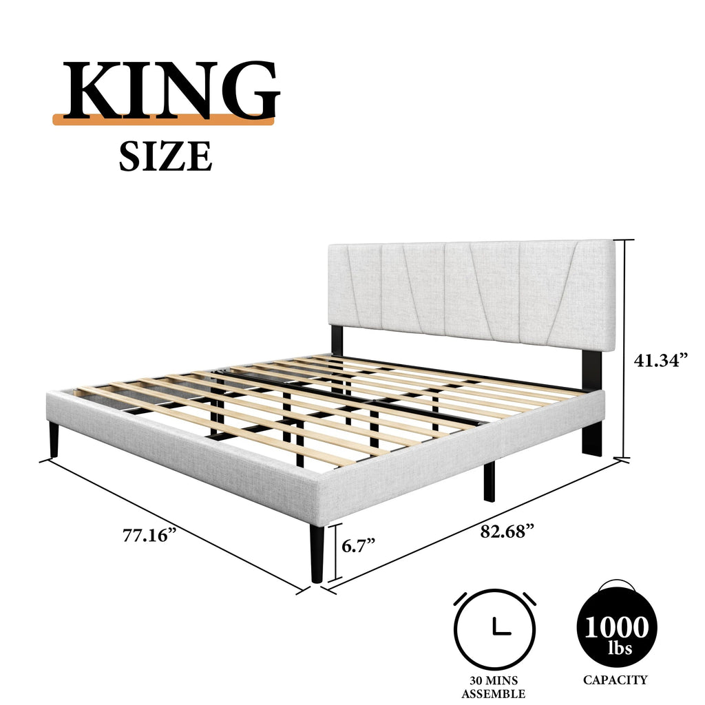 Modern Velvet Upholstered Platform Bed Frame with Vertical Channel Headboard LuxeHome Furniture