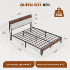 King Size Metal Bed Frame (Heavy-Duty) with Headboard Charging Station — Easy Assembly, (1,100 lbs Capacity)