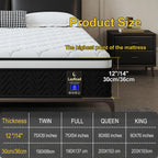 (Twin/Full/Queen/King) 12-Inch Gel Memory Foam Hybrid Mattress — Individual Pocket Coils, Pressure Relief & Motion Isolation, Medium-Firm, CertiPUR-US Certified