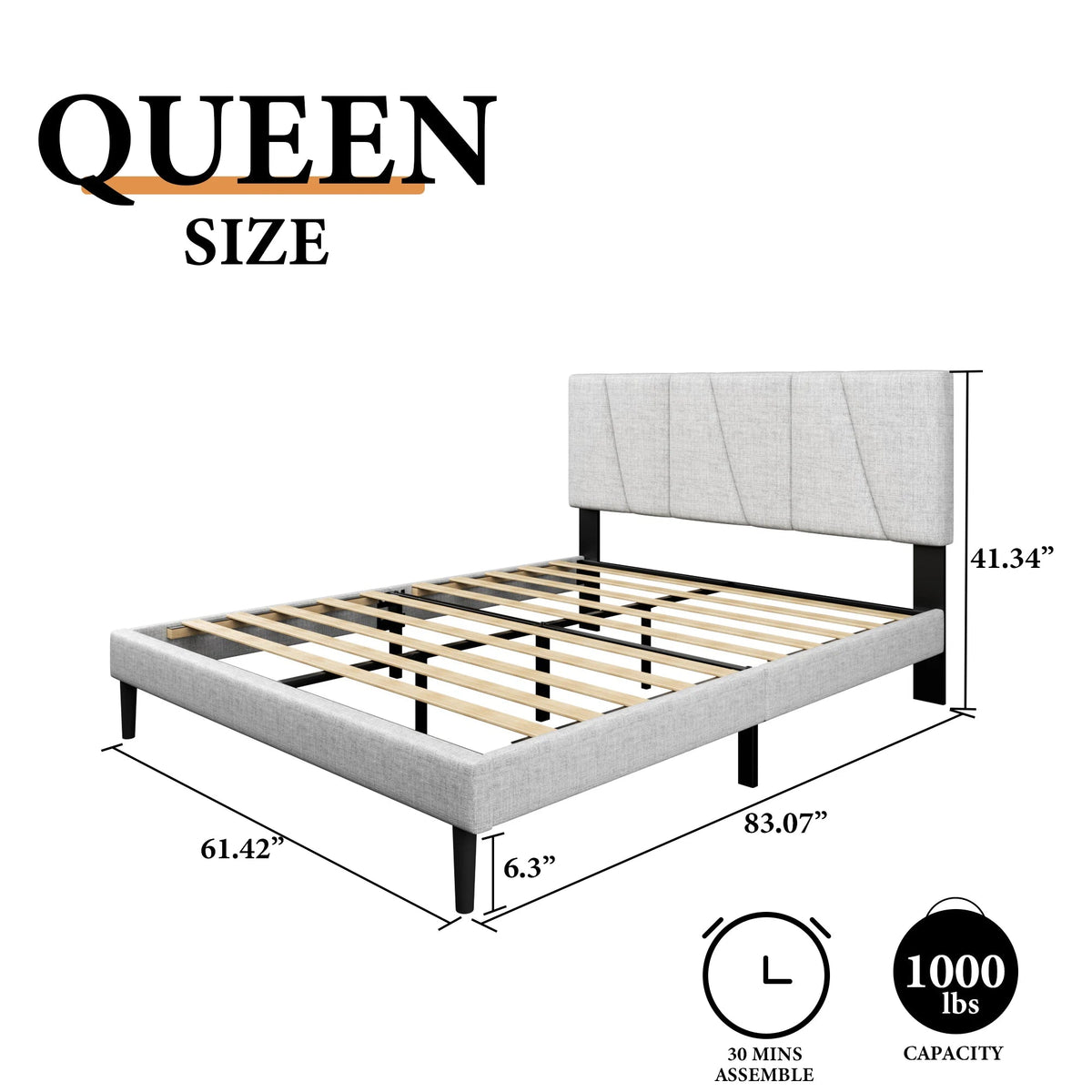 Modern Velvet Upholstered Platform Bed Frame with Vertical Channel Headboard LuxeHome Furniture