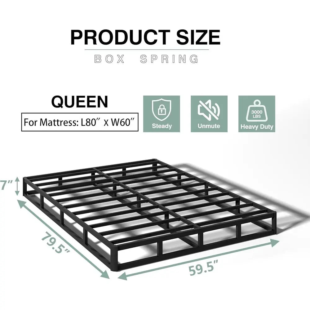 LuxeHome Furniture Queen Size 7-Inch Heavy Duty Metal Box Spring, fabric-covered, 3,000 lbs capacity, easy assembly.