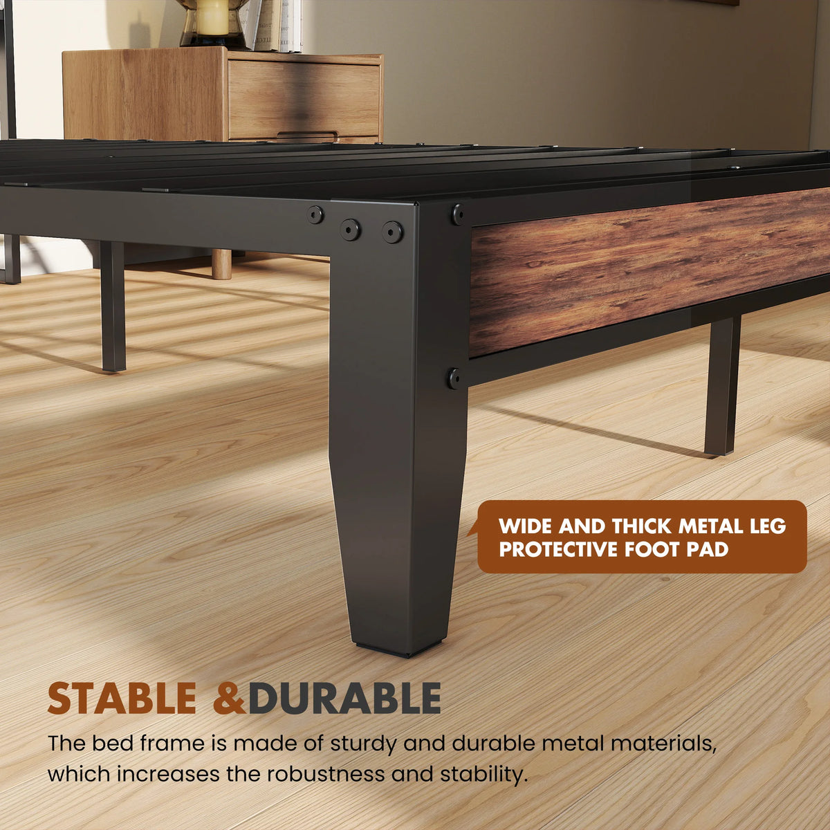 King Size Metal Bed Frame (Heavy-Duty) with Headboard Charging Station — Easy Assembly, (1,100 lbs Capacity)