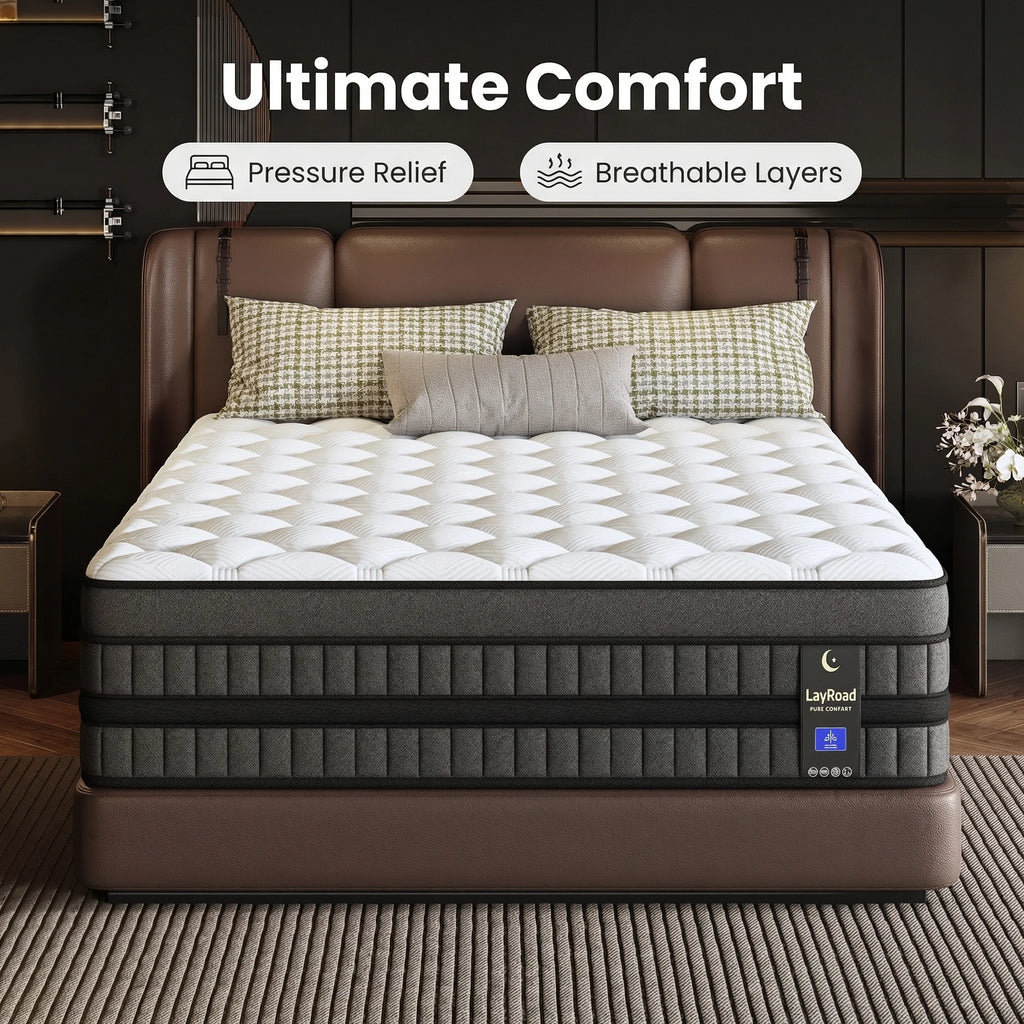(All) Sizes Hybrid Mattress 12/14-Inch Medium Firm Gel Memory Foam with Pocketed Springs Boxed - Comfortable Mattress- LuxeHome Furniture