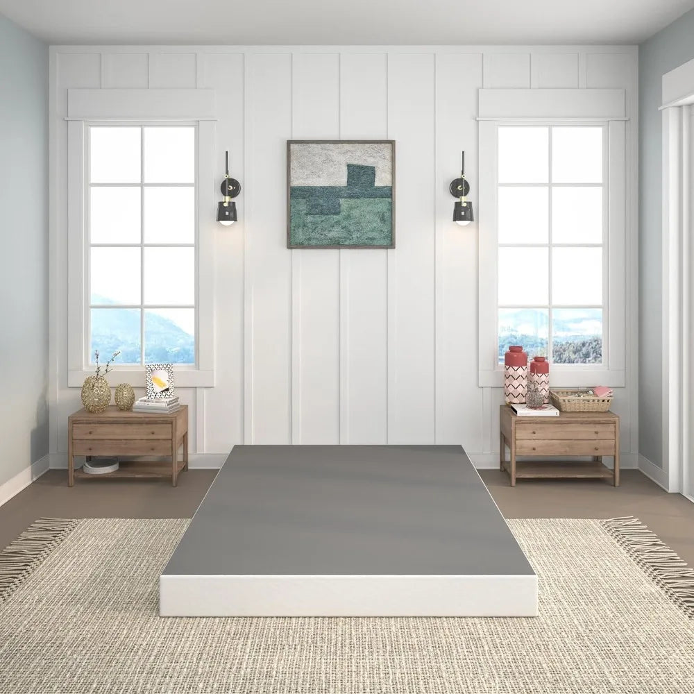 Full size 7-inch heavy duty metal box spring by LuxeHome Furniture, featuring a sleek design and noise-free assembly in a mod