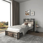 Orraves Twin Bed Frame with LED Lights & Charging Station – Modern Upholstered Platform Bed LuxeHome Furniture