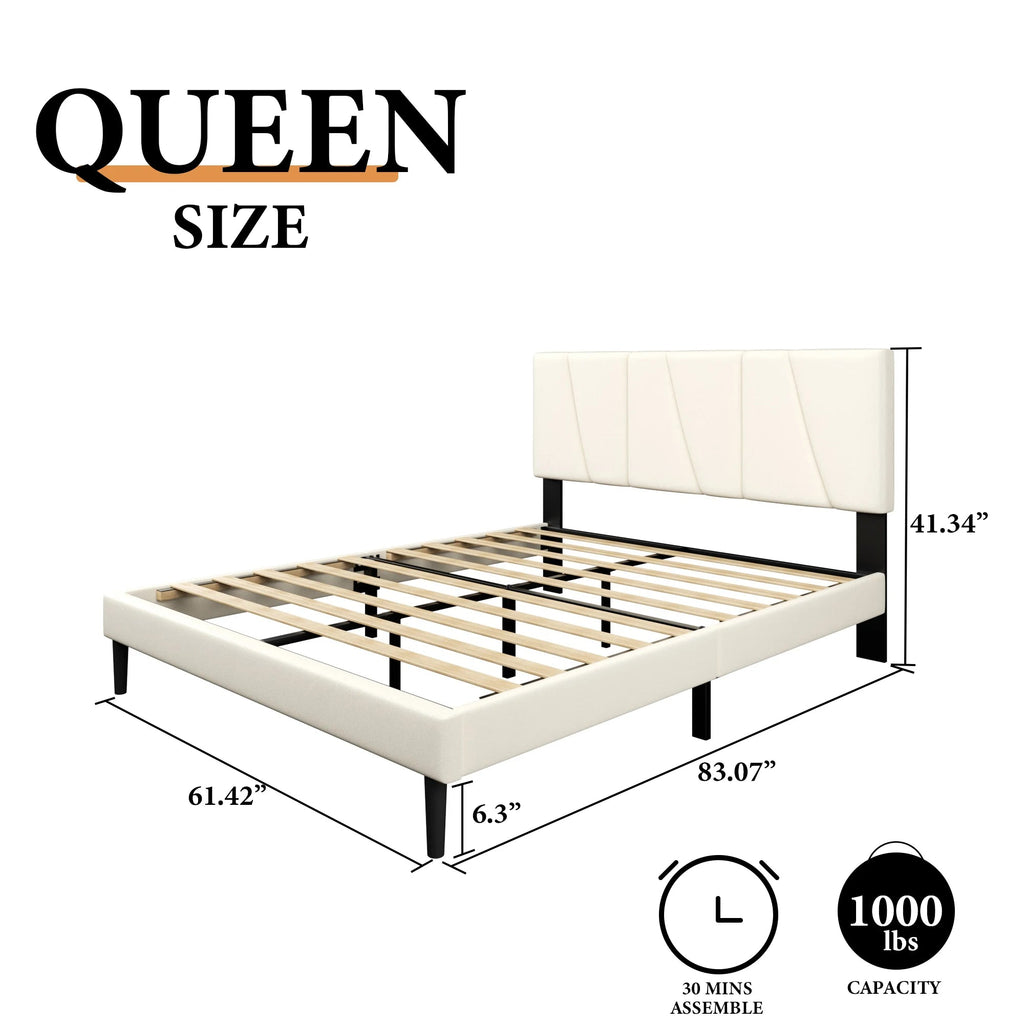 Modern Velvet Upholstered Platform Bed Frame with Vertical Channel Headboard LuxeHome Furniture