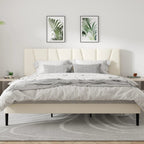 Modern Velvet Upholstered Platform Bed Frame with Vertical Channel Headboard LuxeHome Furniture