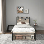 Orraves Twin Bed Frame with LED Lights & Charging Station – Modern Upholstered Platform Bed LuxeHome Furniture