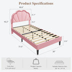 (Twin/Full\Queen) Upholstered LED Bed Frame, Velvet Shell Headboard, Adjustable Height, Underbed Storage, No Box Spring Needed, Easy Assembly