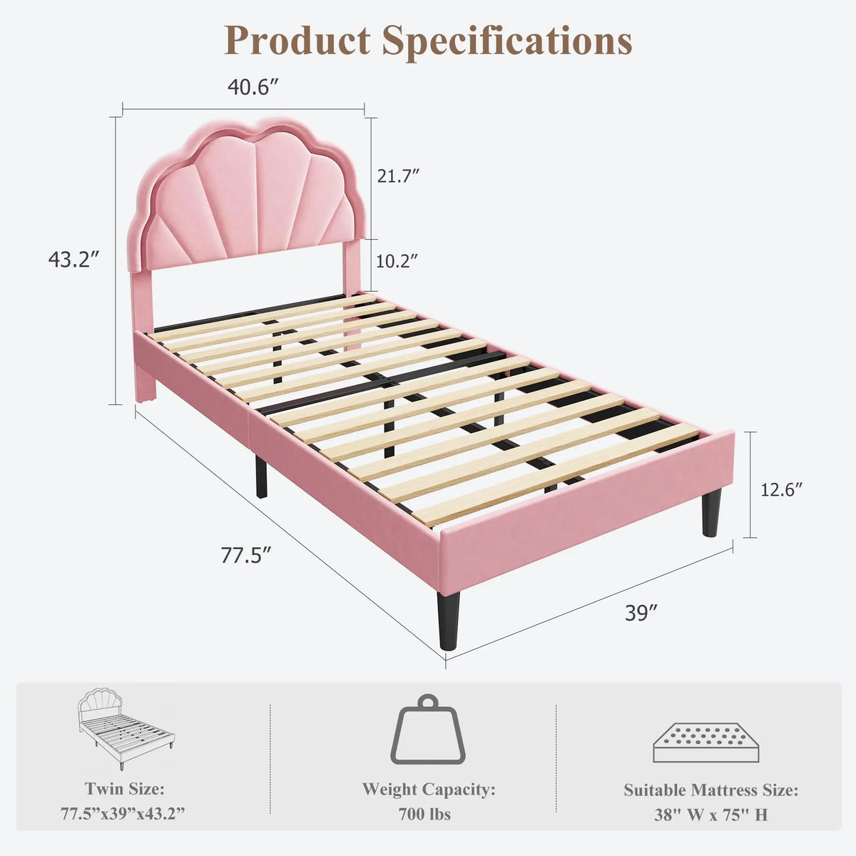 (Twin/Full\Queen) Upholstered LED Bed Frame, Velvet Shell Headboard, Adjustable Height, Underbed Storage, No Box Spring Needed, Easy Assembly