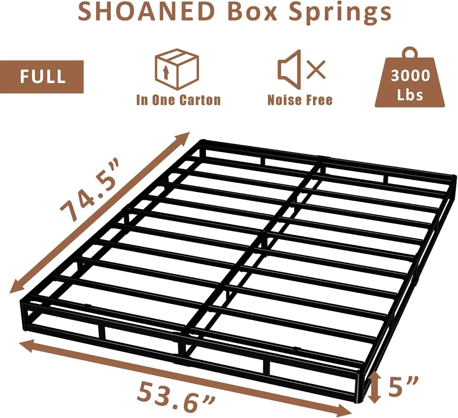 "Full Size low profile box spring with washable fabric cover and easy setup""Full Size Low Profile Box Spring, 5-inch height with washable cover"- LuxeHome Furniture