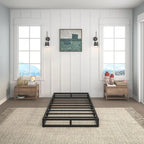 LuxeHome Furniture 7'' Twin Heavy-Duty Metal Box Spring, black frame, in a bright room with natural light and minimal decor.