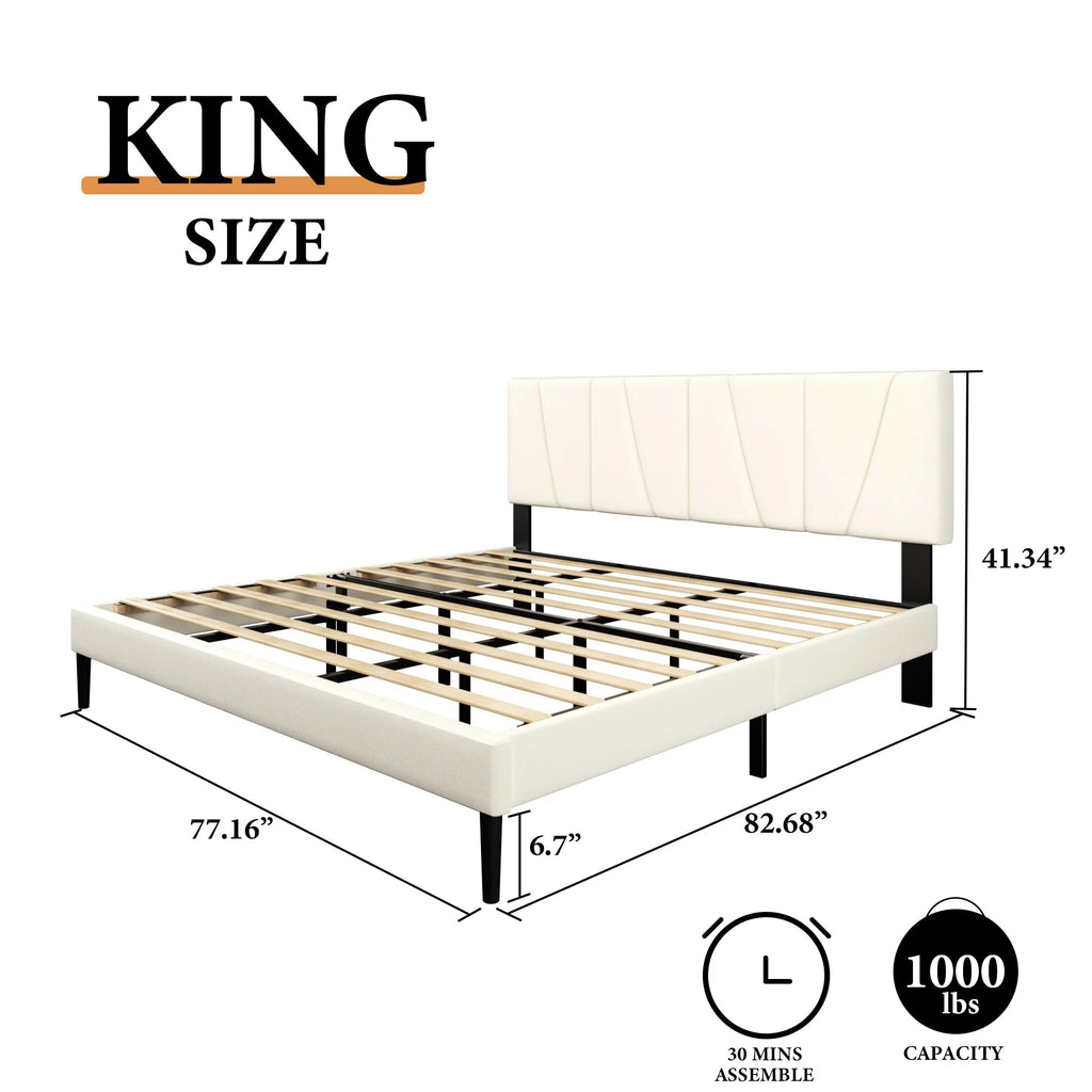 Modern Velvet Upholstered Platform Bed Frame with Vertical Channel Headboard LuxeHome Furniture