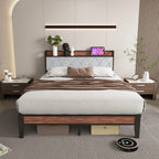 King Size Metal Bed Frame (Heavy-Duty) with Headboard Charging Station — Easy Assembly, (1,100 lbs Capacity)