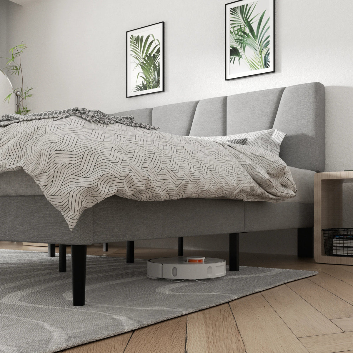 Modern Velvet Upholstered Platform Bed Frame with Vertical Channel Headboard LuxeHome Furniture