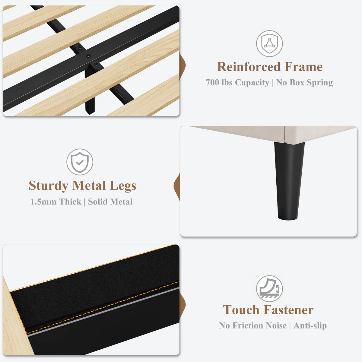 (Twin/Full\Queen) Upholstered LED Bed Frame, Velvet Shell Headboard, Adjustable Height, Underbed Storage, No Box Spring Needed, Easy Assembly