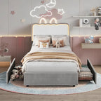 Twin Upholstered LED Bed Frame with 2 Storage Drawers, Adjustable Velvet Headboard — Platform Bed for Kids, No Box Spring Needed