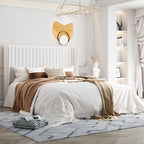 Velvet upholstered bed frame USA with vertical channel tufted wingback headboard and wooden slat support full queen king sizes- LuxeHome Furniture