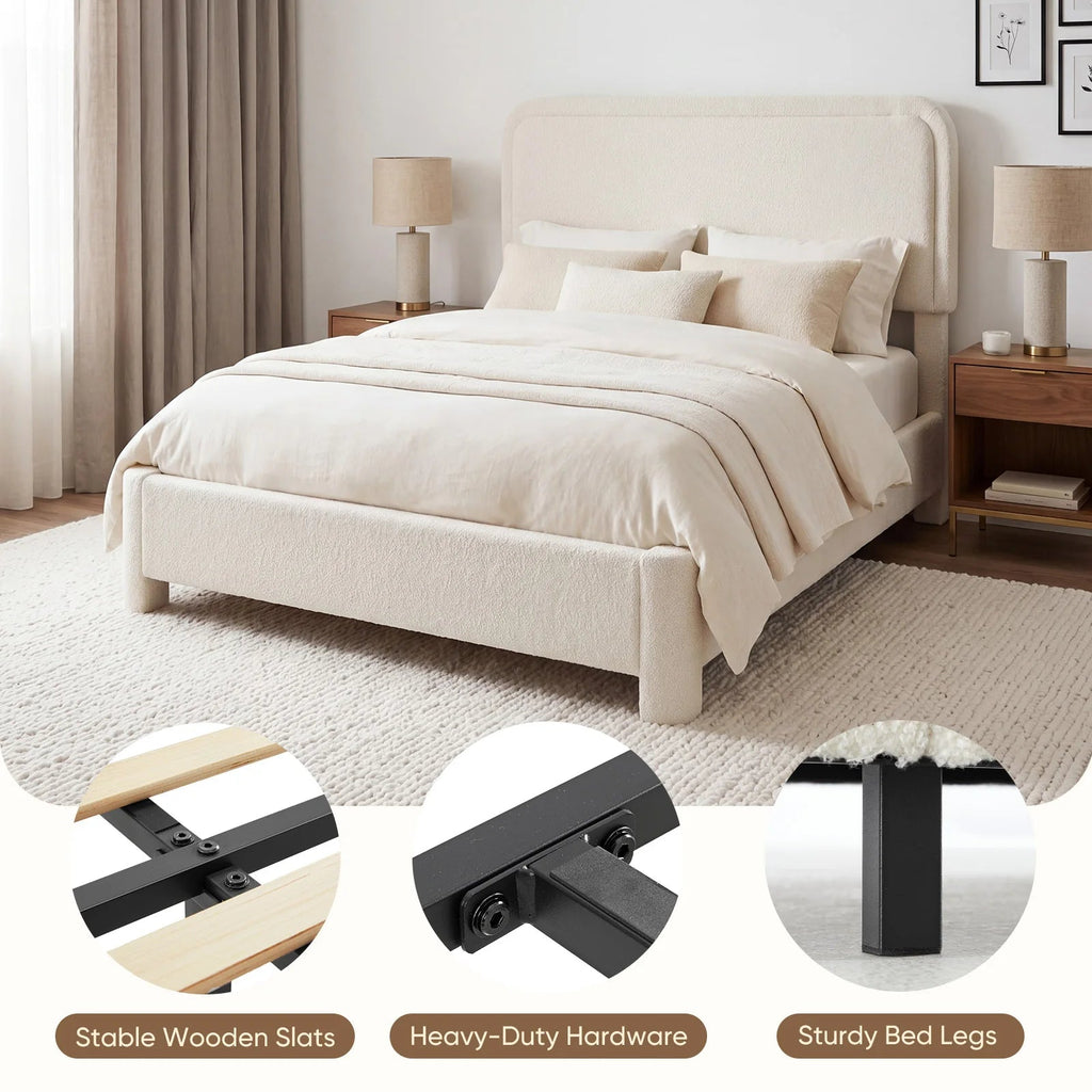 JHK Teddy Velvet Upholstered Bed Frame with Adjustable Headboard – Full & Queen Size LuxeHome Furniture