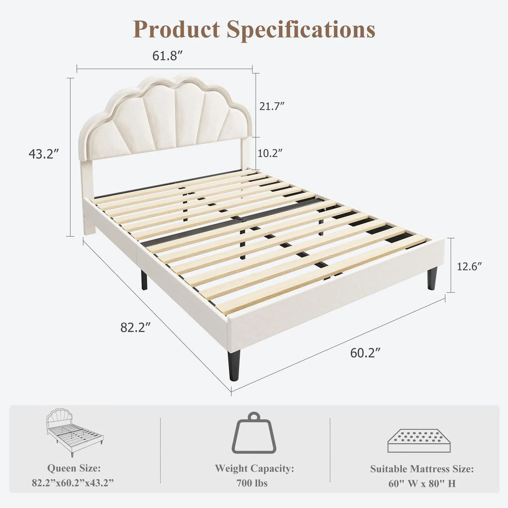 (Twin/Full\Queen) Upholstered LED Bed Frame, Velvet Shell Headboard, Adjustable Height, Underbed Storage, No Box Spring Needed, Easy Assembly