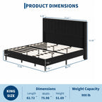 Full/Queen/King Velvet Platform Bed Frame — 52" Beige Wingback Tufted Headboard, Wood Slats & Storage