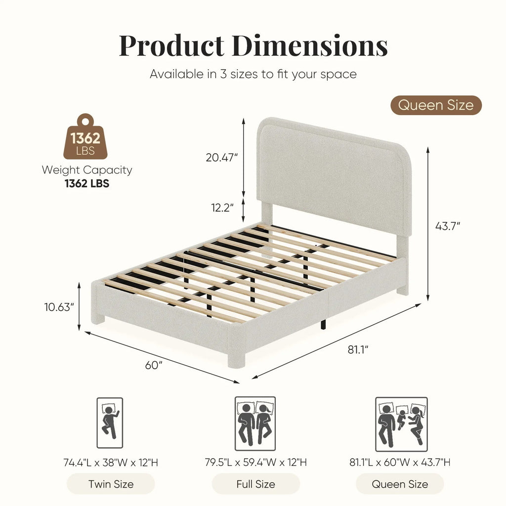 JHK Teddy Velvet Upholstered Bed Frame with Adjustable Headboard – Full & Queen Size LuxeHome Furniture