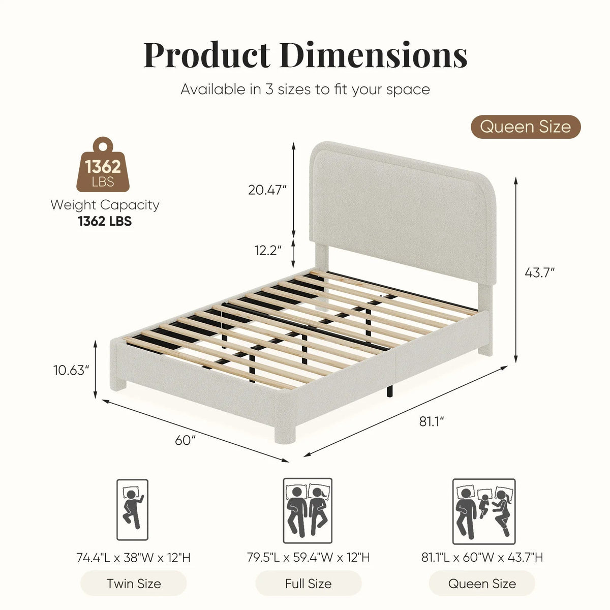 JHK Teddy Velvet Upholstered Bed Frame with Adjustable Headboard – Full & Queen Size LuxeHome Furniture
