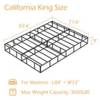 California King 9-Inch Heavy Duty Metal Box Spring with fabric cover, dimensions 83.6" x 71.6", supports up to 3000 lbs.