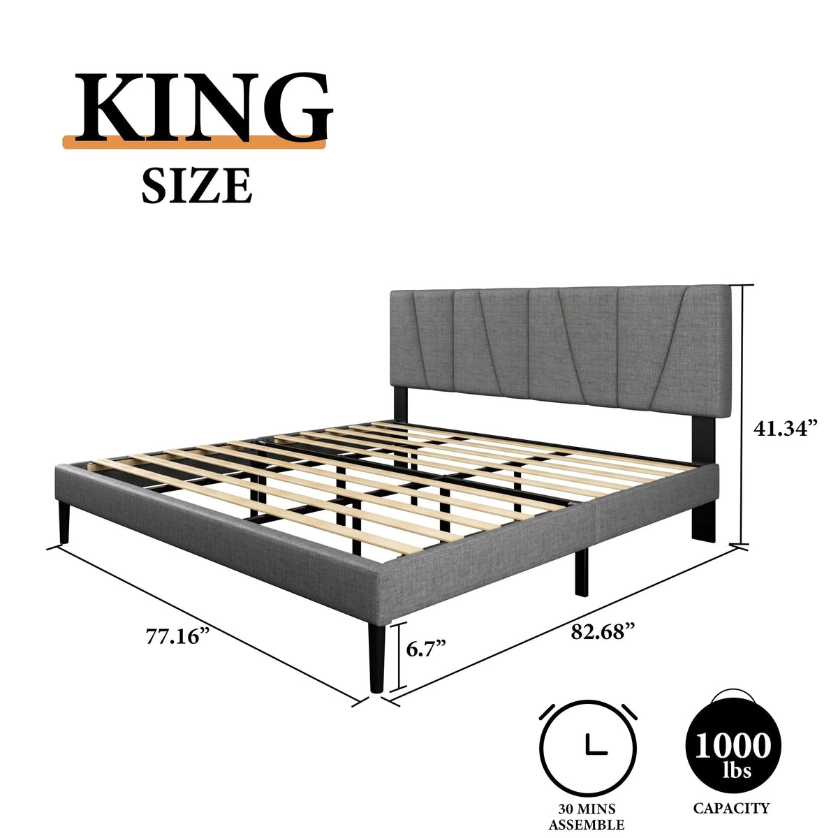 Modern Velvet Upholstered Platform Bed Frame with Vertical Channel Headboard LuxeHome Furniture