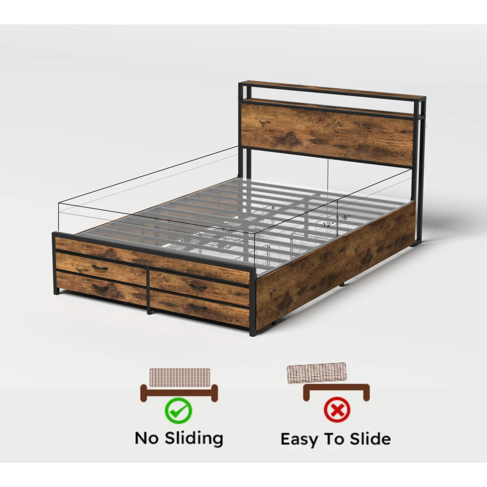 Orraves Queen Bed Frame with 8 Storage Drawers, LED Headboard & Charging Station LuxeHome Furniture